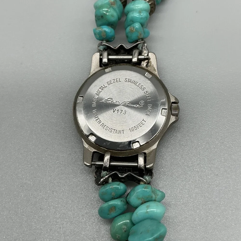 Eddie Bauer V173 Womens Watch 27mm Turquoise Beaded 925 Bracelet New Battery
